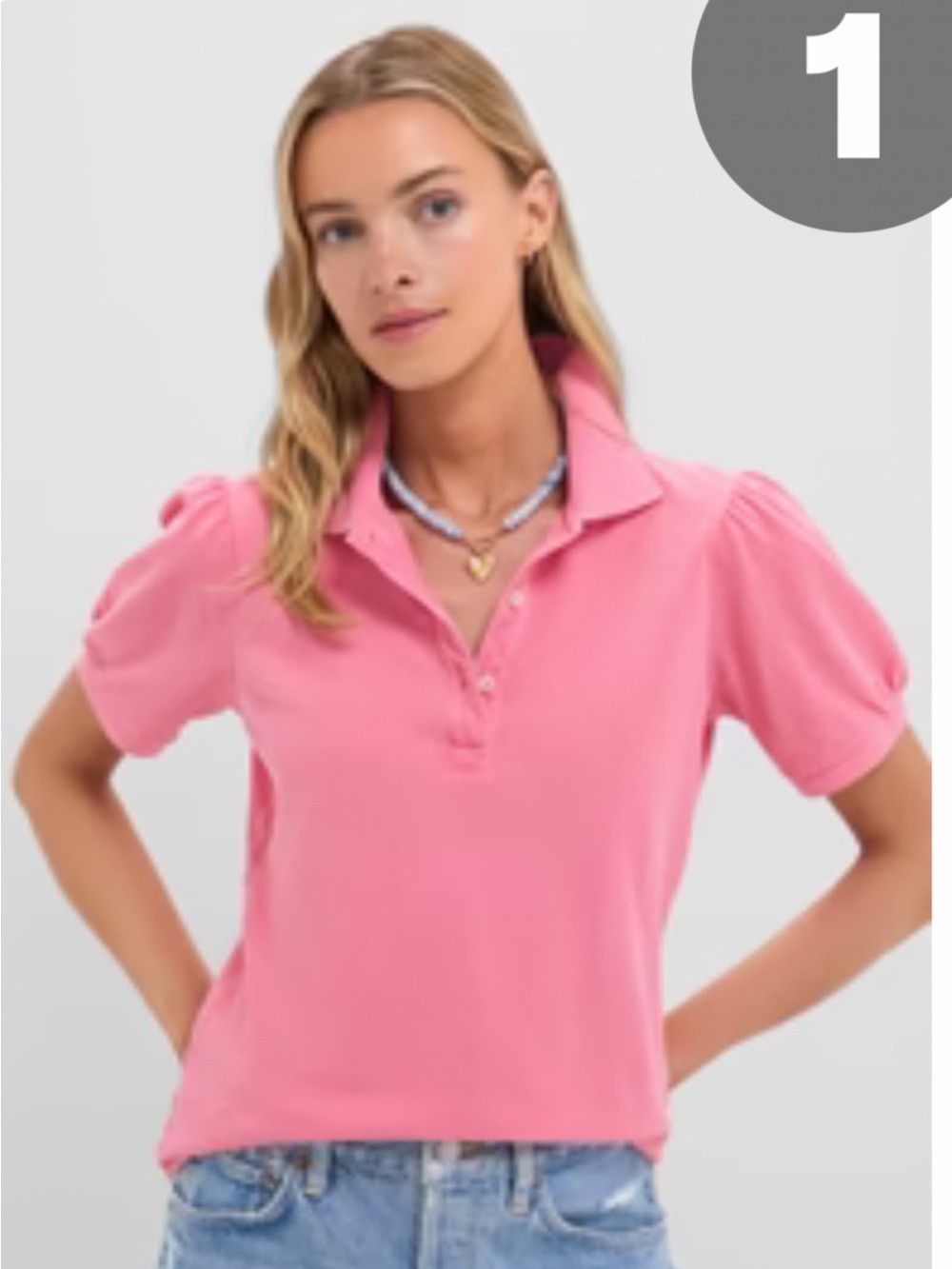 Tuckernuck Women's Pink Puff-Sleeve Polo Top